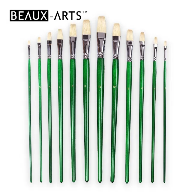 Flat Chungking Interlocked Hog Bristle Hair Artist Paint Brush Set for Oil & Acrylic Paint
