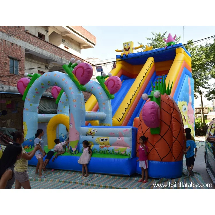 Sponge Bob Themed Amusement Park Inflatable Slide