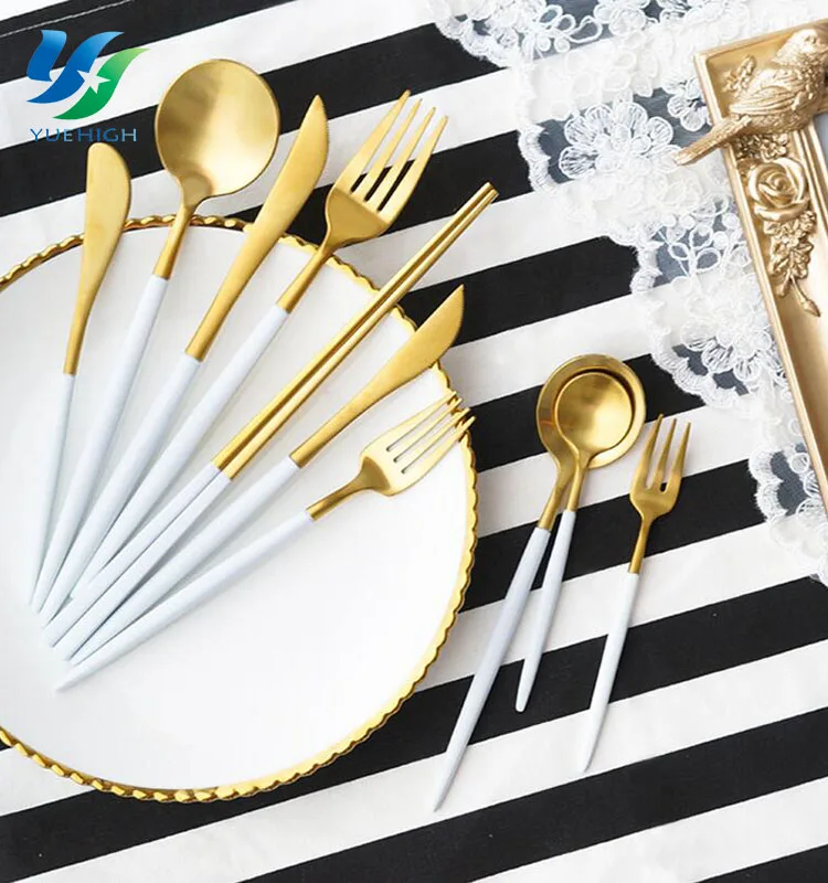 
Dining Table Stainless Steel Flatware Cutlery Set Gold Flatware 