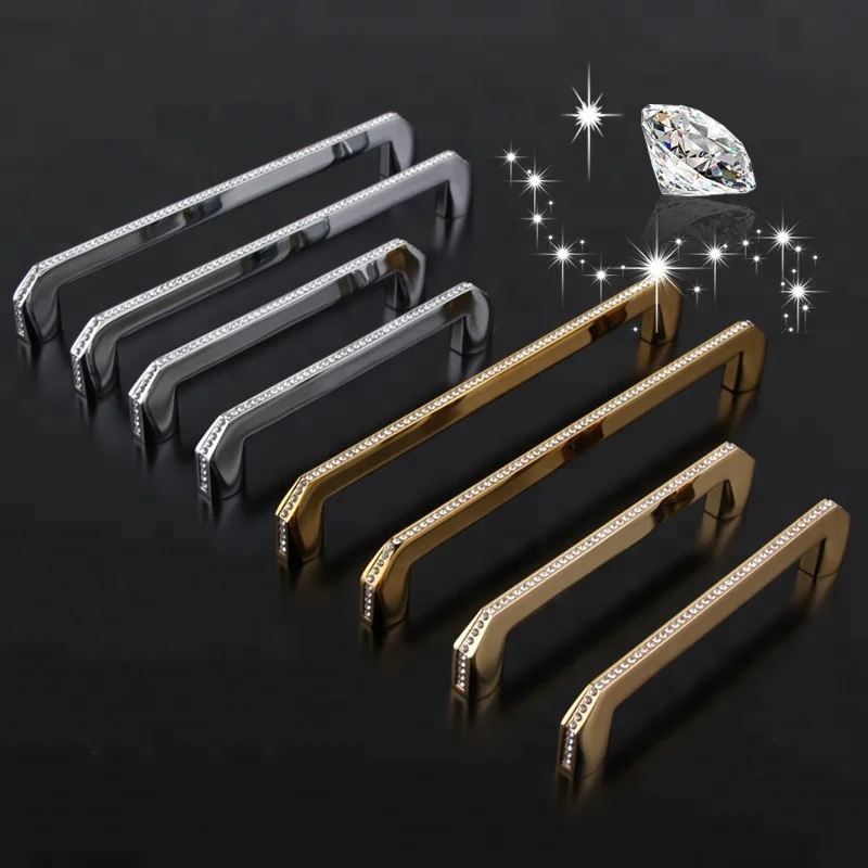 Cabinet Knobs 24K Real Gold Czech Crystal Drawer Door Handle Furniture Knobs Pull Handles Never Fade Gold & Chrome