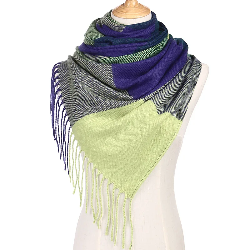 Fashion plaid autumn winter scarf for women shawls wrap warm thick cashmere lady pashmina female bandana with tassel