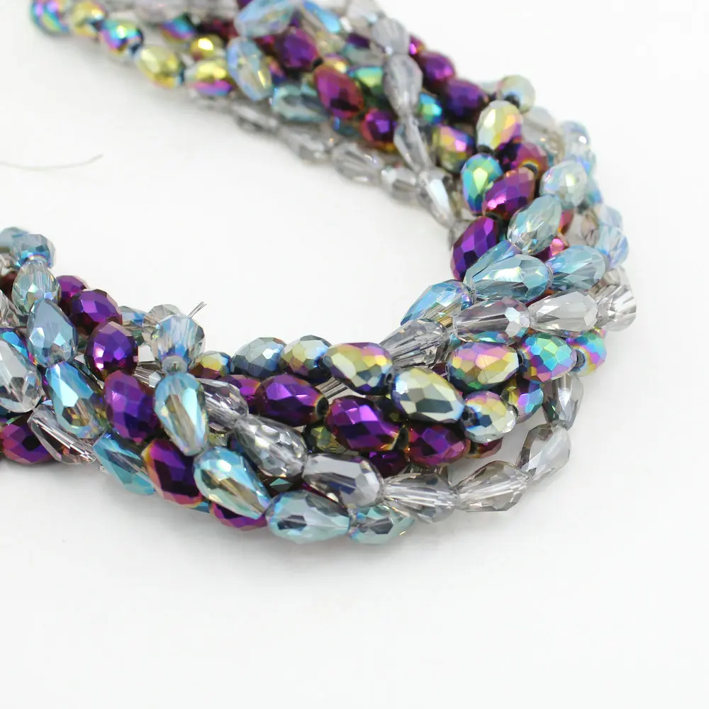 A5500-4# New Design Plate Color 48 Factes Drilled Teardrop Crystal Shaped Glass Beads