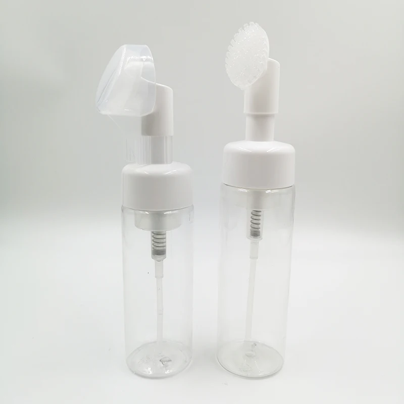 150ml Plastic PET foaming Cleanser Pump Bottle With Massage Brush Head