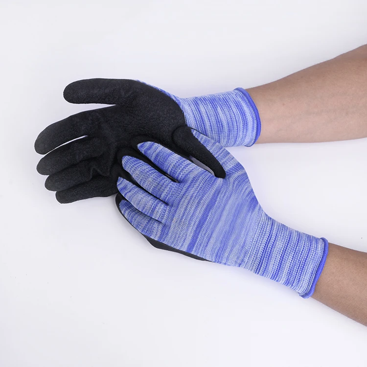 PPE Labor Protection 13G Mixed Color Polyester Crinkle Latex Coated Glove High Quality Light Safety Gloves