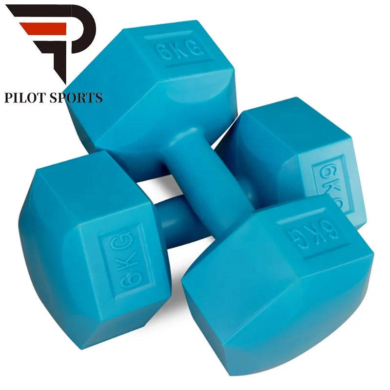 Plastic hex vinyl gym hand lifting weights filled cement dumbbell for gym