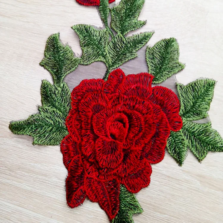 China wholesale custom flower applique rose embroidered patches for garment