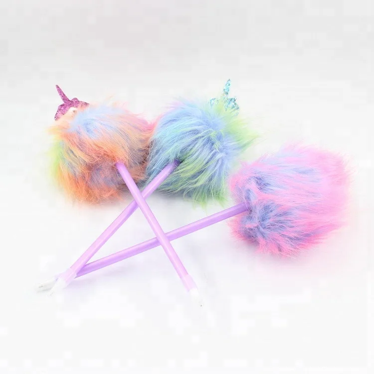 Fluffy Colorful Pom Pom Unicorn Ballpoint Pen