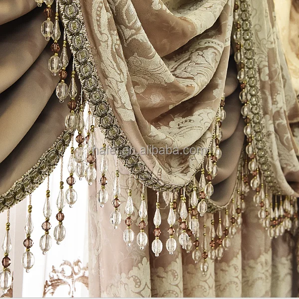 European Golden Royal Luxury Bedroom Window Valance Curtains