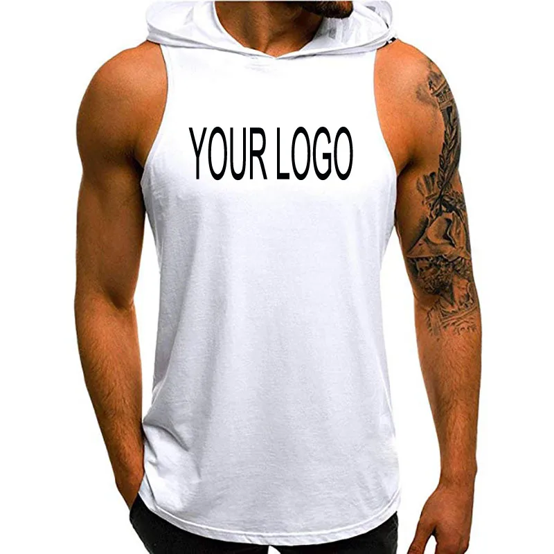 
Custom high quality cotton and spandex printing blank sleeveless tank top hoodie in China 