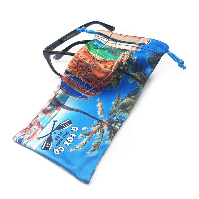 Custom Heat Transfer Print Microfiber Eyeglasses/Glasses/Sunglases Drawstring Soft Pouch
