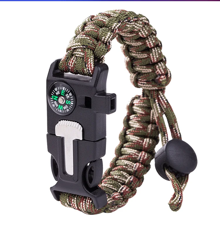 
New Survival tools whistle compass knife flint buckle survival knife bracelet Outdoor bracelet survival with men 