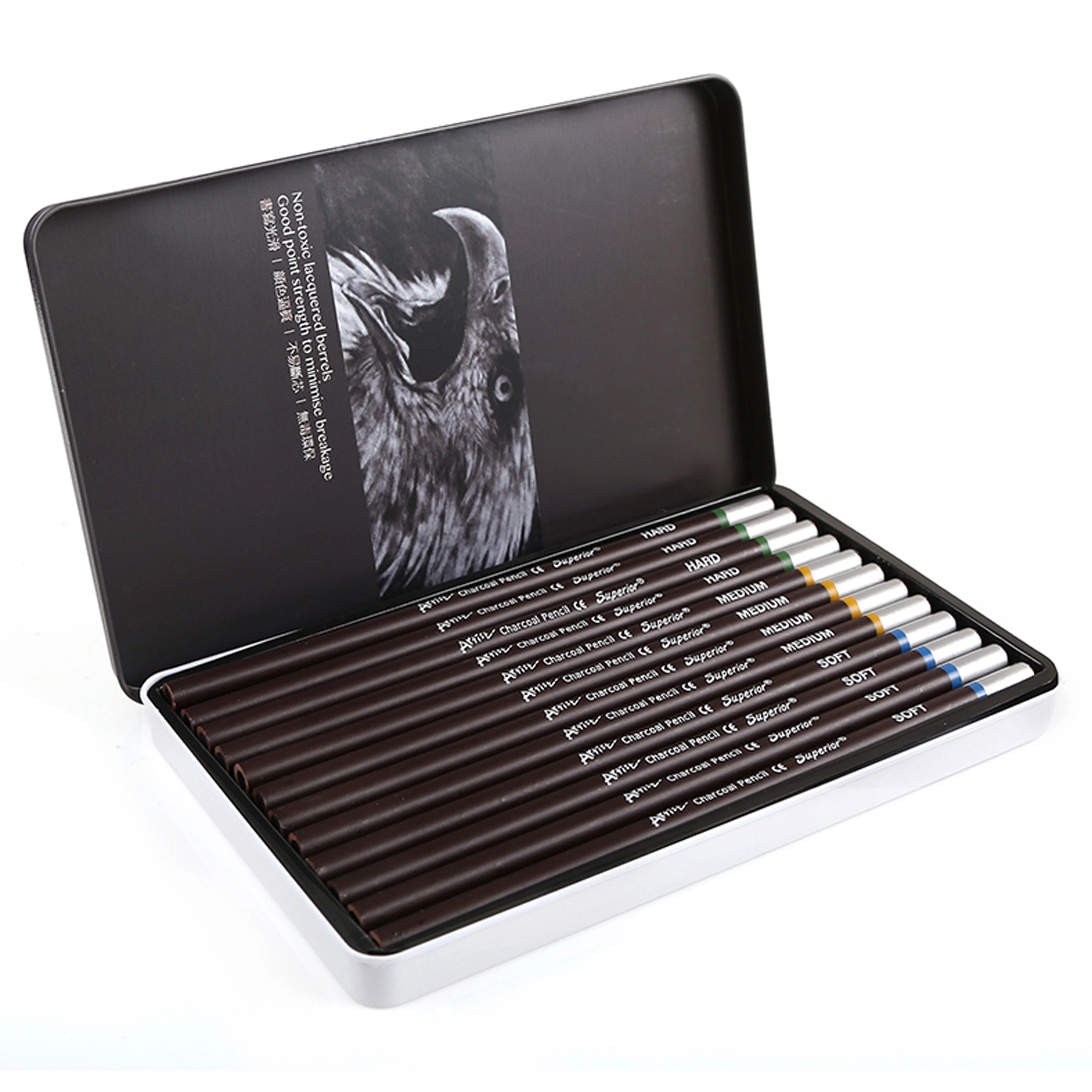 Превосходное 12 шт Профессиональный Жесткий средней мягкости угля эскиза карандаши для рисования набор для Artl Стандартный Карандаш для рукоделия