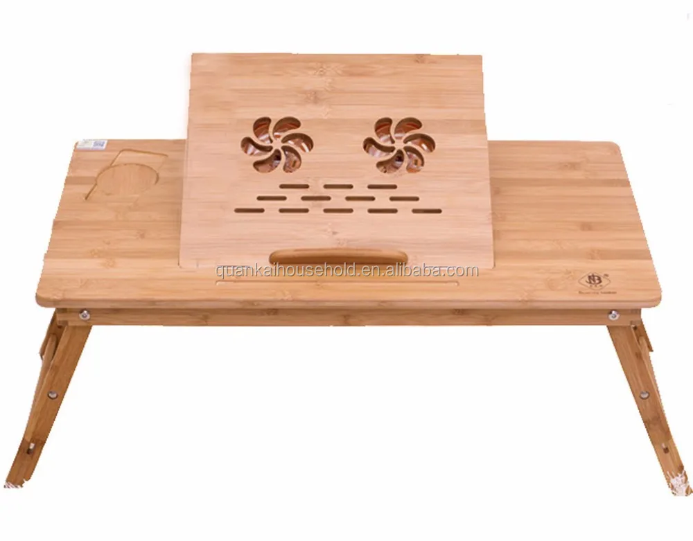 
Bamboo Adjustable Laptop Desk with USB Radiator Foldable Reading Table Serving/Bed Tray Desk 
