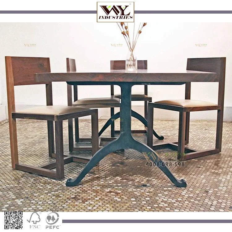 High Quality Wishbone Legs Iron Wood Table Solid Wood Walnut Live Edge Dining Table
