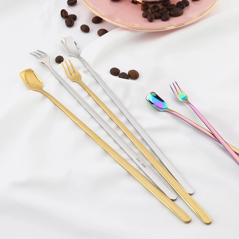
Promotional stainless steel spinning ice cream spoon and fork Stirring mixing cocktail bar spoon 