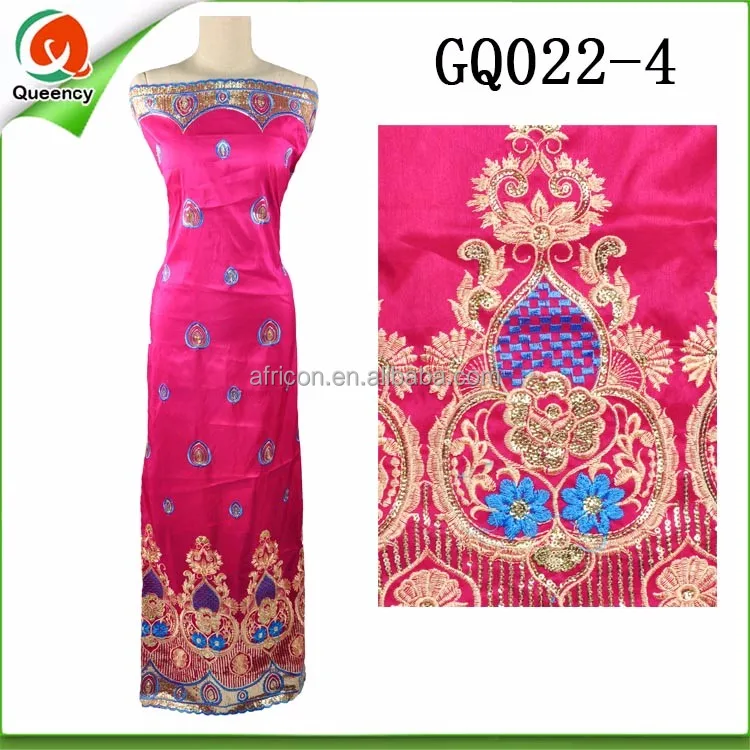 GQ045 Queency Indian Fabric Traditional Patterns Raw Silk George Wrappers in Royal Blue for Africans with Sequins