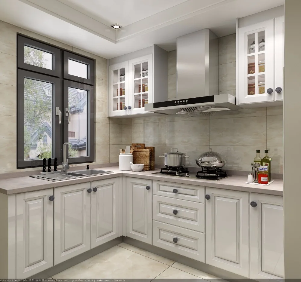 classic American holy white paint raise up central profile door panel wood kitchen cabinet