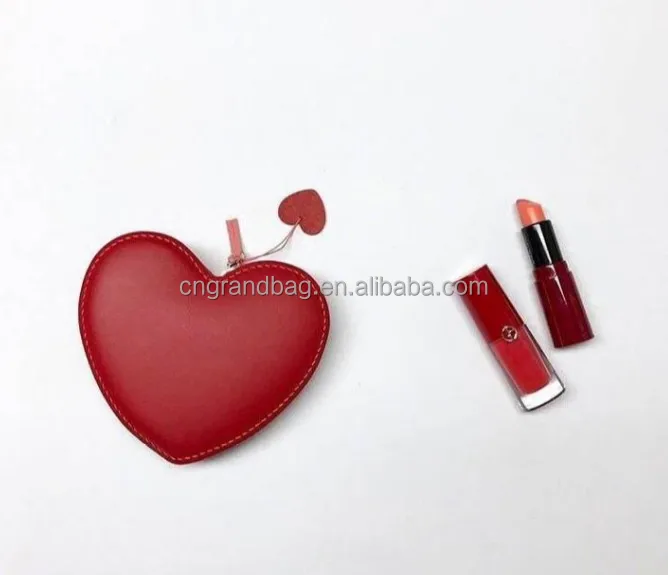 Hot sale genuine leather heart shape coin purse mini cute wallet with wristlet zipper coin purse for lady