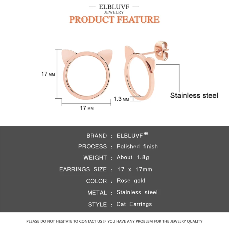 
ELBLUVF Free Shipping Stainless Steel 18K Rose Gold Plated Animal Cat Ears Cat Stud Earrings Jewelry 