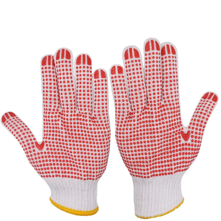 Best price anti cut washable cotton construction pvc safety gloves for industry