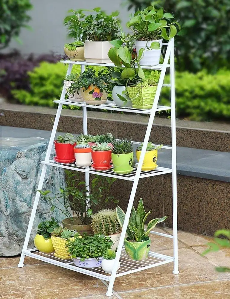 Flower Stand White Iron Multilayer Outdoor Garden Flower Shelf Flowery Display Stand Flower Storage Rack