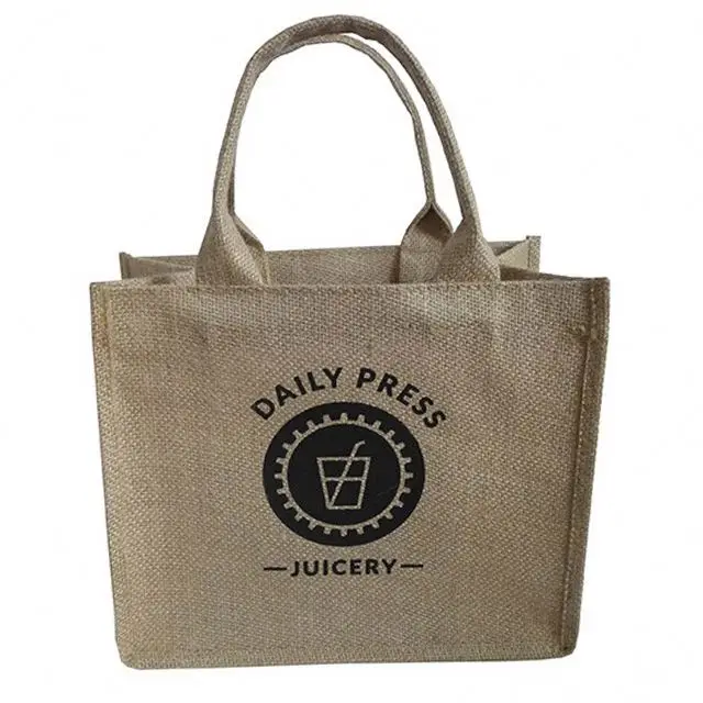 
promotional custom printed handle jute shopping bags 