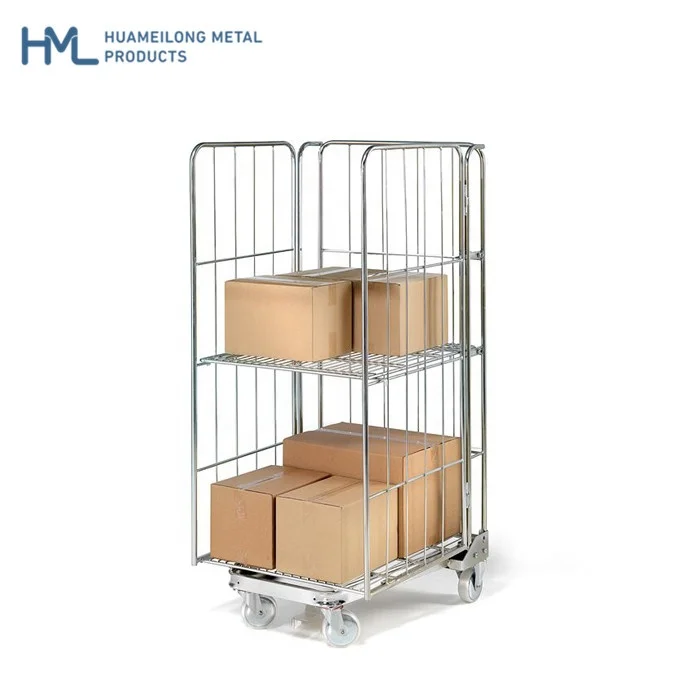 A frame material transport portable steel storage folding industrial wire mesh roll cages trolleys