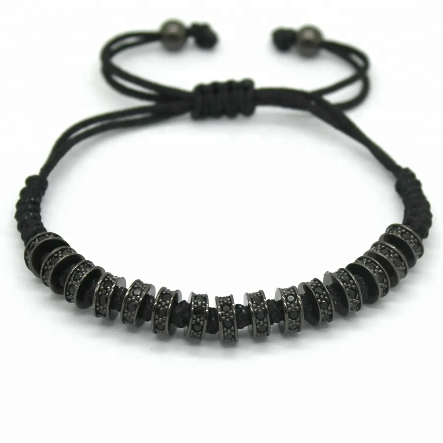 New Brand Fashion Women Macrame Bracelets Rose Gold Micro Pave Black CZ Stoppers Beads Bracelet Jewelry Factory Price Wholesale