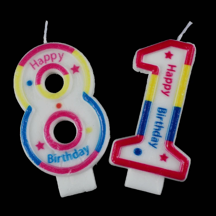 Rainbow Colorful Outline Happy Birthday Decoration and Star Printed Number Candle