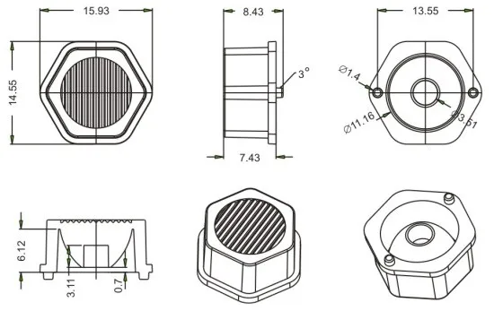 15 diameter multi-angle PMMA led 3535 spot light lens
