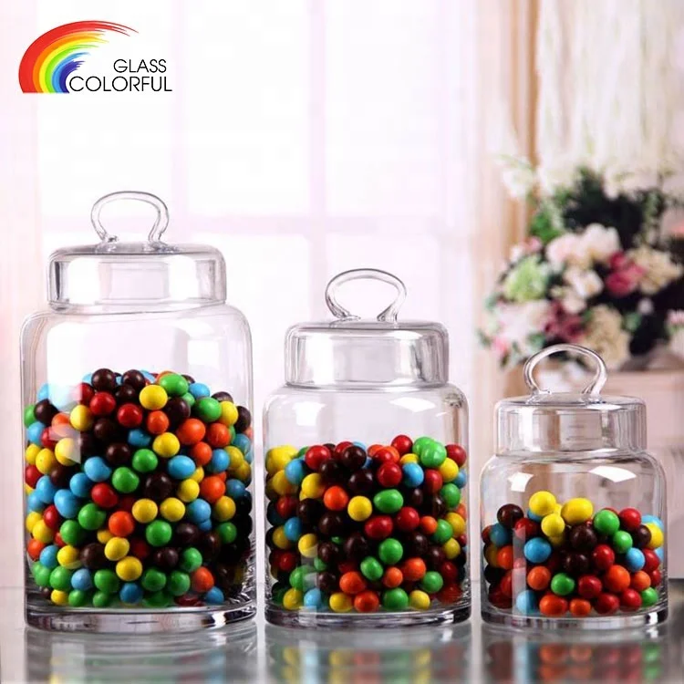 Different size round crystal glass storage jar for food mouth blown