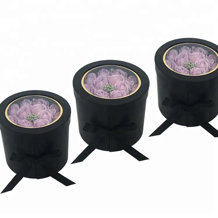 Customized double layer gift round flower box with transparent PVC lid