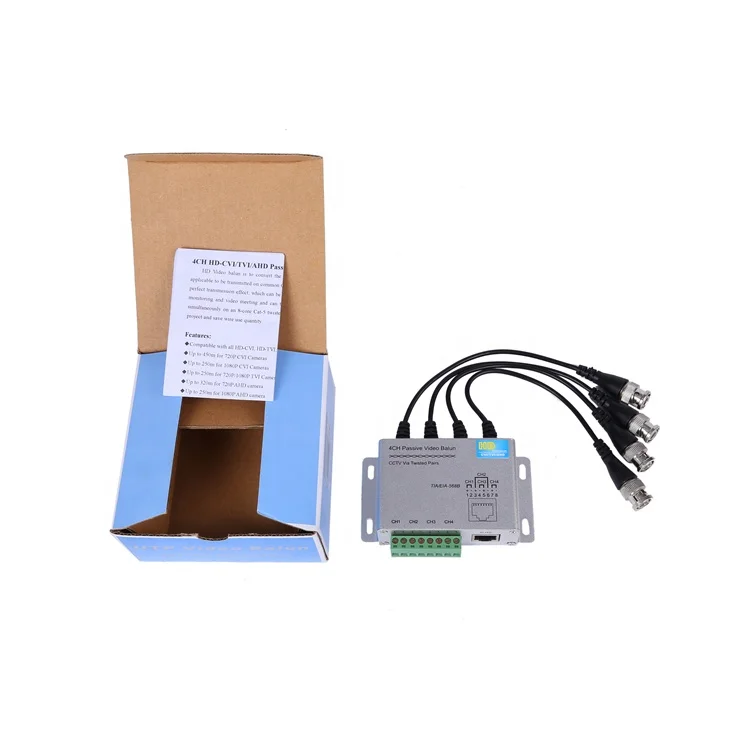 4 channel male BNC passive twisted-pair video balun for cctv system