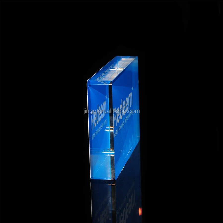 Custom laser cut engraved brand blue pmma plexiglass acrylic printing logo name sign plate paperweight acrylic logo block