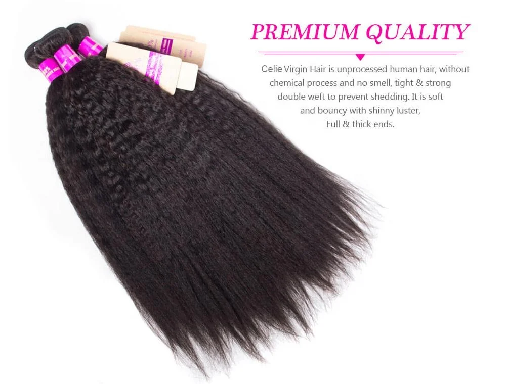 Drop ship Cuticle Aligned Free Sample Kinky Straight Yaki Virgin Hair Bundles with Swiss Lace Frontal Closure