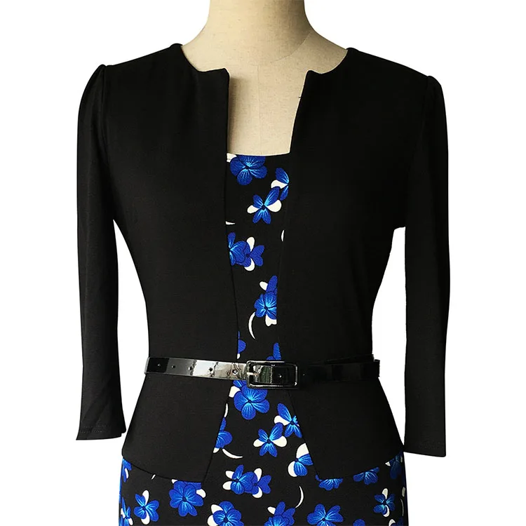 Womens One Piece Long Sleeve Black Professional Dress