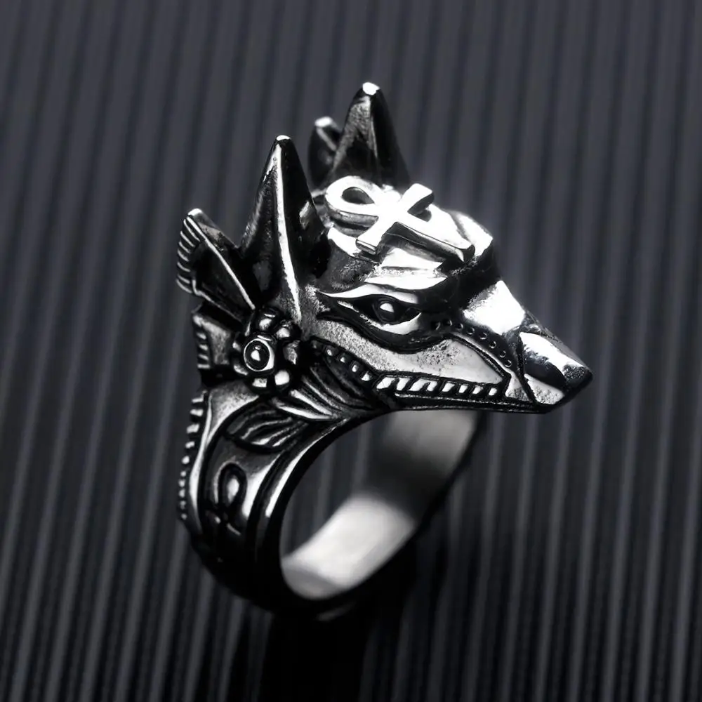 Latest Design Titanium Steel Anubis God Ancient Egyptian Coyote Head Vintage Ring