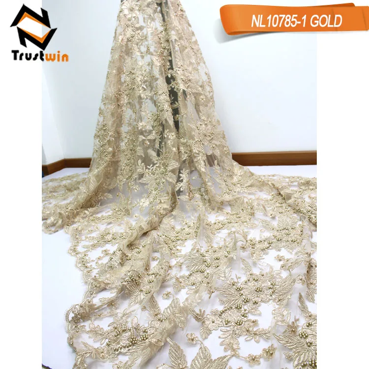 Good quality handmade bead embroidery french lace fabric