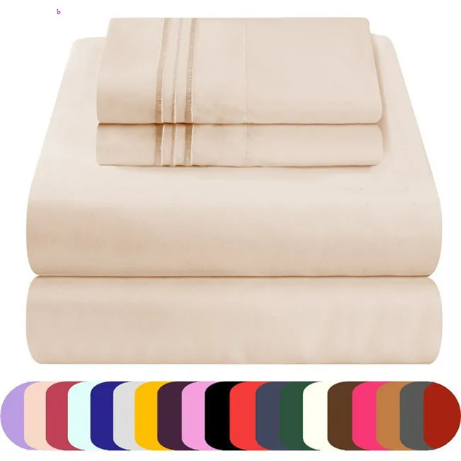 Solid Color Brushed Microfiber Fabric Bed Sheets classical home textile 100% cotton single bed sheet set blanket