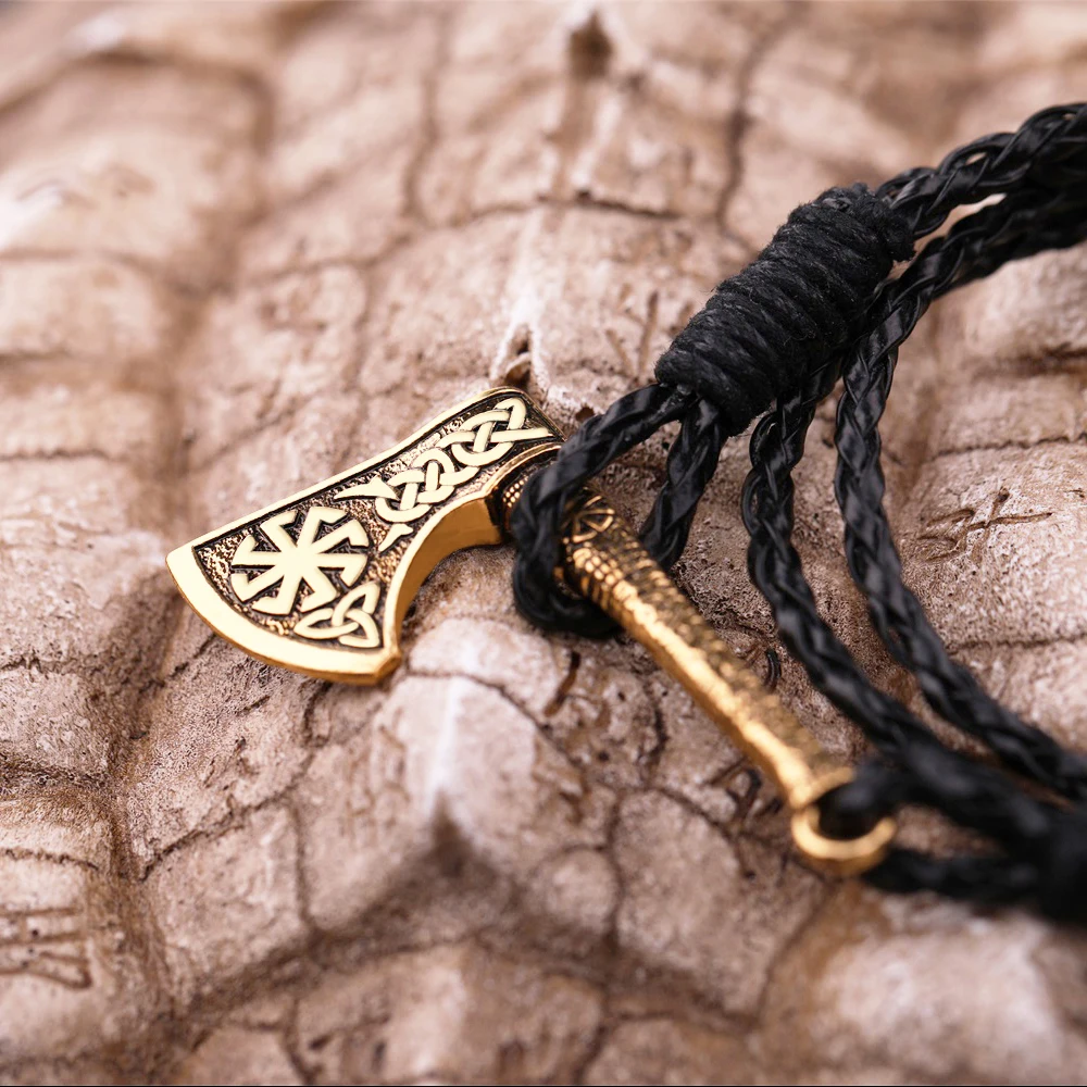 Slavic Talisman Kolovrat Sun Wheel Amulet Braided leather Axe Pendant Bracelets