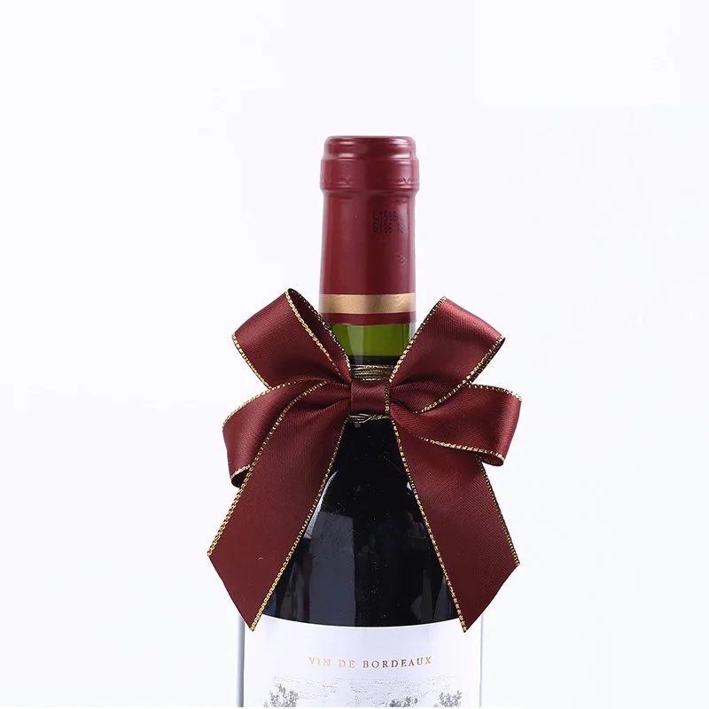 Factory Custom Satin Fabric Ribbon Bow Tie for Bottle & Bag Decoration Polyester Color Gift Ribbon Bow for Wine for Gifts