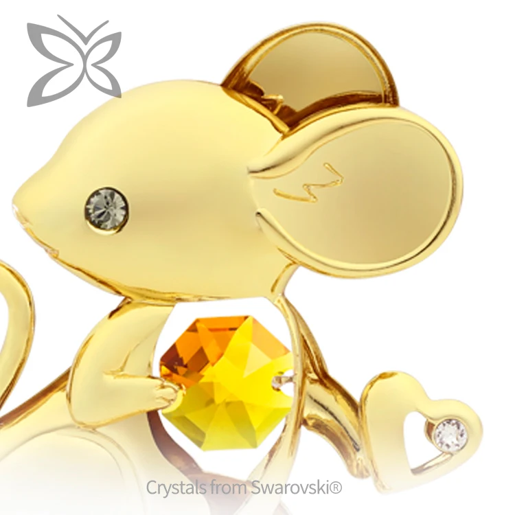 Crystocraft 12 Chinese Horoscope Zodiac Feng Shui Animal Crafts 24k Gold Plated Rat Figurine with Brilliant Cut Crystals