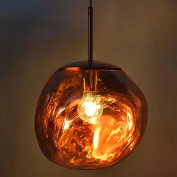New style modern blow color glass irregularity ball shape gold metal holder pendant light for coffee shop or living room
