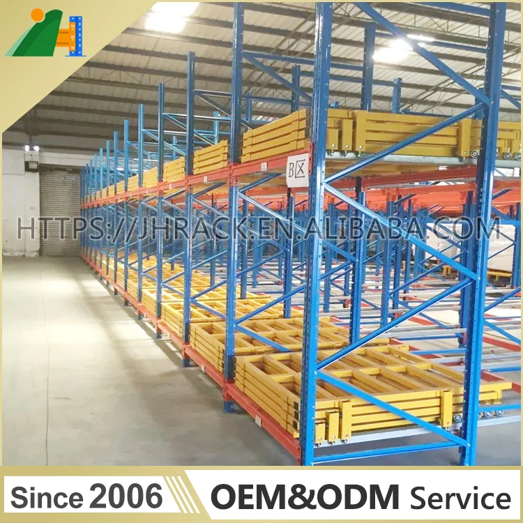 Цзянсу поставщик ролика шельфа системы склад отодвинуть полка оцинкованной паллетные стеллажи