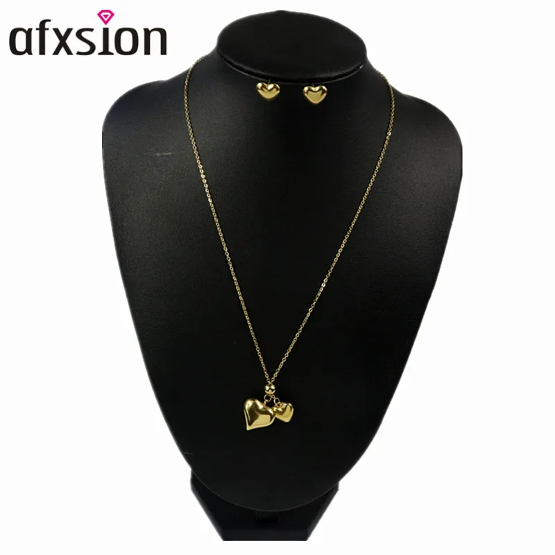 AFXSION 2018 high fashion costume jewelry,korea jewelry 18k love necklace Earrings stainless steel jewelry set