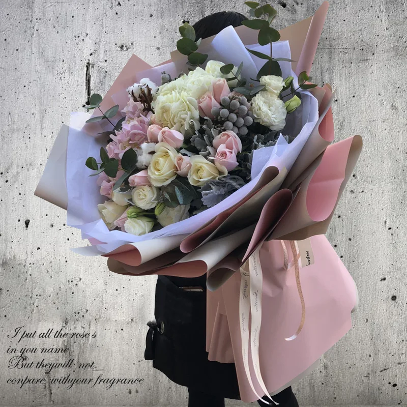 
100% waterproof 58*58CM Flower Mini bouquet wrapper Korean style 2 colors two sides paper 