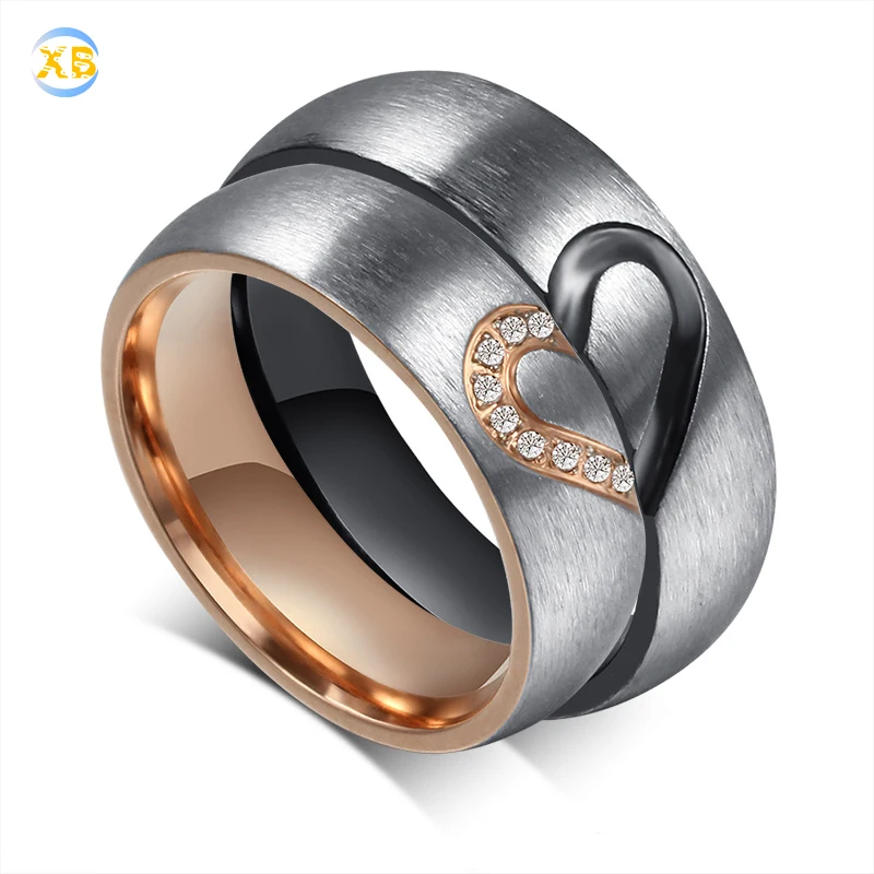 Heart Wholesale Wire Drawing Micro-drill Zircon Titanium Steel Ring Lovers