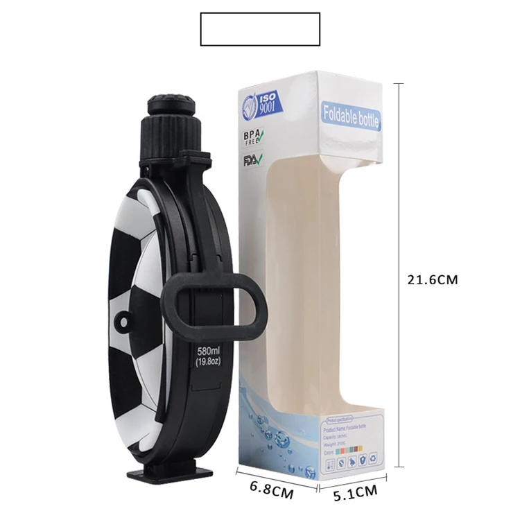 Personalized Adult Sport Soccer Drink Foldable Silicone Water Bottle BPA Free
