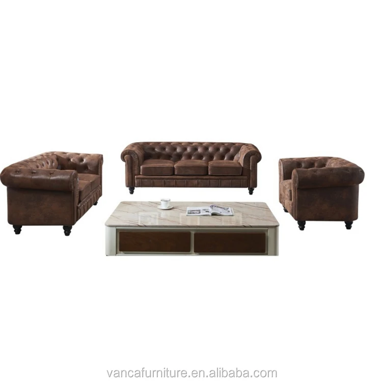 Antique Living Room Furniture Italy Chesterfield Brown Leather Sofa