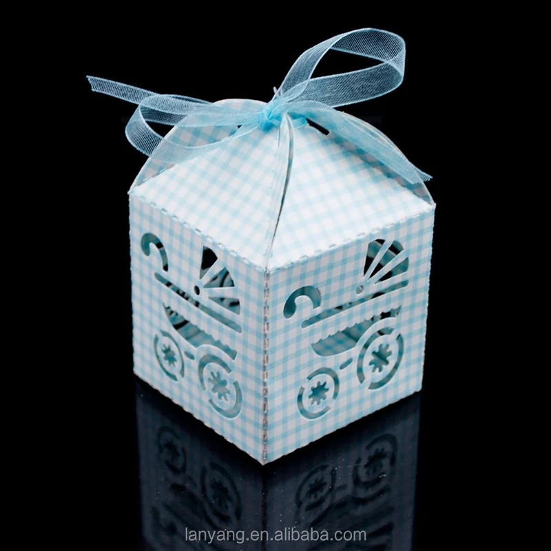 Blue White Checkered Baby Carriage Favor Candy Boxes Birthday Party Baby Shower Decorations